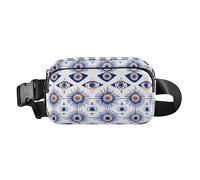 Mini sac banane rose et blanc avec illustration de flamant rose et blanc avec sangle réglable pour voyage, vacances, course à pied, Géométrie Evil Eye Blanc, 1 Size