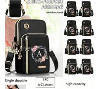 Mini sac bandoulière décontracté avec motif de lettre et de fleur, sac pour téléphone pour femmes. Sac à l'épaule, de sport, au bras et pour le poignet. Mini sac bandoulière décontracté pour téléphone