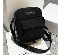 Mini sac carré avec patch lettre en velours côtelé noir, sangle réglable. Sac à main, sac d'école, sac bandoulière, sac de sport pour étudiants du secondaire et de l'université, pour les voyages, l'éc