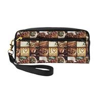 Mini sac de maquillage de collage de café, organisateur cosmétique portable en cuir, étui à stylo à fermeture éclair, organisateur de produits de toilette, sac de voyage cosmétique, Noir , Taille