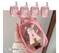 Mini sac de rangement à fermeture éclair transparent portable, serviette avec lettre brodée, petit sac de rangement multifonction, boîte de rangement pour écouteurs et chargeur avec porte-clés, access