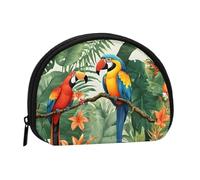 Mini sac de rangement avec fermeture éclair pour clés de monnaie et clés - Ara et toucan - Pour ranger tous les petits objets que vous voulez, Noir , Taille unique, Pochette à monnaie