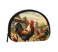 Mini sac de rangement avec fermeture éclair pour clés de monnaie - Imprimé ferme - Poulet et coq - Vous pouvez également stocker tous les petits objets que vous voulez, Noir , Taille unique, Pochette