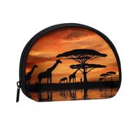 Mini sac de rangement en forme de girafe sous l'arbre en Afrique avec fermeture éclair pour pièces de monnaie, clés, peut également stocker tous les petits objets que vous voulez, Noir , Taille