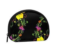 Mini sac de rangement portable en forme de coquillage avec illustration de fleurs