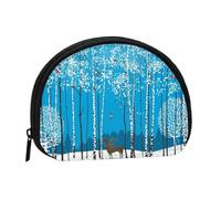 Mini sac de rangement portable en forme de coquillage avec imprimé arbre de bouleau de Noël