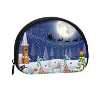 Mini sac de rangement portable en forme de coquillage avec imprimé arbre de Noël et neige
