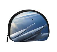 Mini sac de rangement portable en forme de coquillage avec imprimé avions de chasse