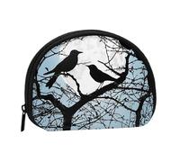 Mini sac de rangement portable en forme de coquillage avec imprimé corbeau noir