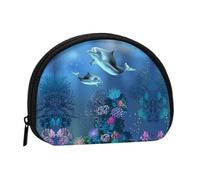Mini sac de rangement portable en forme de coquillage avec imprimé dauphins du monde sous-marin