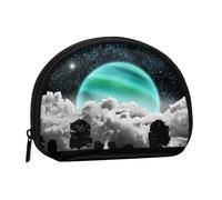 Mini sac de rangement portable en forme de coquillage avec imprimé espace et lune
