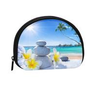 Mini sac de rangement portable en forme de coquillage avec imprimé floral tropical et pierre zen