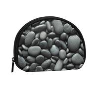 Mini sac de rangement portable en forme de coquillage avec imprimé galets noirs