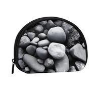 Mini sac de rangement portable en forme de coquillage avec imprimé galets noirs