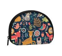 Mini sac de rangement portable en forme de coquillage avec imprimé hibou, lapin, oiseaux, renard