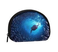 Mini sac de rangement portable en forme de coquillage avec imprimé lion de mer sous-marin