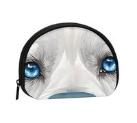 Mini sac de rangement portable en forme de coquillage avec imprimé loup aux yeux bleus