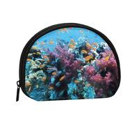 Mini sac de rangement portable en forme de coquillage avec imprimé monde sous-marin