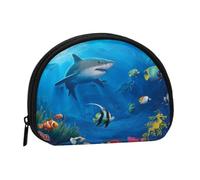 Mini sac de rangement portable en forme de coquillage avec imprimé monde sous-marin