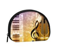 Mini sac de rangement portable en forme de coquillage avec imprimé notes de musique pour piano, violon, petite pièce de monnaie