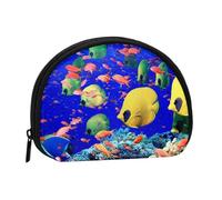 Mini sac de rangement portable en forme de coquillage avec imprimé poissons de mer