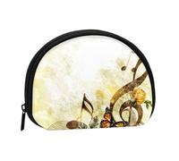 Mini sac de rangement portable en forme de coquillage avec imprimé roses musicales