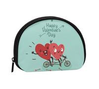 Mini sac de rangement portable en forme de coquillage avec imprimé « Two Hearts Fall in Love On Bicycle »