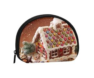 Mini sac de rangement portable en forme de coquillage de Noël avec imprimé maison de village de Noël