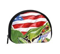 Mini sac de rangement portable en polyester imprimé avec drapeau de Porto Rico, grenouille, palmiers, petit portefeuille pour pièces de monnaie, sac de rangement, Noir , Taille unique