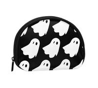 Mini sac de rangement portable en polyester imprimé avec motif fantôme blanc mignon Halloween, Noir , Taille unique