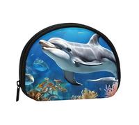 Mini sac de rangement portable en polyester imprimé avec poissons tropicaux et tortue, Noir , Taille unique