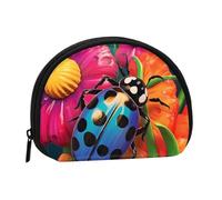 Mini sac de rangement portable en polyester imprimé coccinelle colorée en forme de coccinelle, Noir , Taille unique