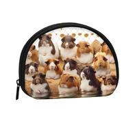 Mini sac de rangement portable en polyester imprimé cochon d'Inde en forme de coquillage pour pièces de monnaie, Noir , Taille unique