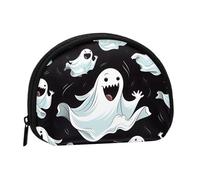 Mini sac de rangement portable en polyester imprimé fantôme blanc amusant en forme de coquillage petit porte-monnaie, Noir , Taille unique