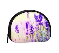 Mini sac de rangement portable en polyester imprimé fleur de lavande en forme de coquillage petit portefeuille pour pièces de monnaie, Noir , Taille unique