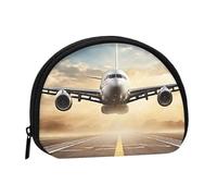 Mini sac de rangement portable en polyester imprimé format avion en forme de coquillage petit portefeuille pour pièces de monnaie, Noir , Taille unique