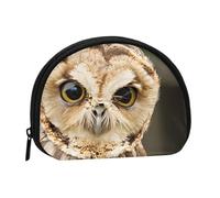 Mini sac de rangement portable en polyester imprimé hibou plein format extérieur en forme de coquillage petit portefeuille de pièces de monnaie sac de rangement, Noir , Taille unique