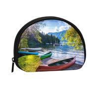 Mini sac de rangement portable en polyester imprimé lac avec bateaux, canoës, parc, mini sac de rangement pour pièces de monnaie - Portefeuille entièrement imprimé en polyester pour petits objets