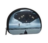 Mini sac de rangement portable en polyester imprimé lune, étoiles et planètes, en forme de coquille, petit portefeuille pour pièces de monnaie, sac de rangement, Noir , Taille unique