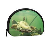 Mini sac de rangement portable en polyester imprimé poisson-chat sous-marin en forme de coquillage petit porte-monnaie sac de rangement, Noir , Taille unique