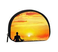 Mini sac de rangement portable en polyester imprimé pour méditation de yoga et méditation, en forme de coquille, petit portefeuille pour pièces de monnaie, Noir , Taille unique