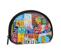 Mini sac de rangement portable en polyester imprimé pour plaque d'immatriculation en forme de coquillage, Noir , Taille unique
