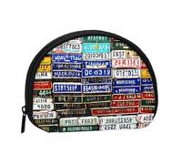 Mini sac de rangement portable en polyester imprimé pour plaque d'immatriculation en forme de coquillage, Noir , Taille unique