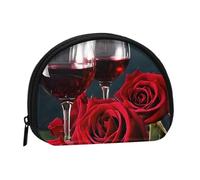 Mini sac de rangement portable en polyester imprimé rouge vin rose et bougie en forme de coquillage, Noir , Taille unique