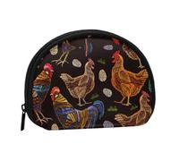 Mini sac de rangement portable imprimé poule en forme de coquillage pour pièces de monnaie