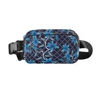 Mini sac de sport à bandoulière tendance avec sangle réglable pour cyclisme, randonnée, gym, motif floral indonésien noir et bleu, Motif floral batik indonésien noir bleu, 1 Size