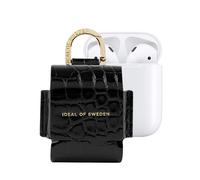 Mini Sac pour Apple Pods 1 / 2 Modèle Flo Texturé Croco avec Mousqueton, Noir