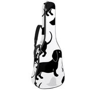 Mini sac pour guitare acoustique avec bandoulière réglable et crochet arrière, convient pour guitares électriques, basses, guitares classiques, ukulélé, 106,7 cm, Mini teckel noir ombre, 42.9x16.9x4.7