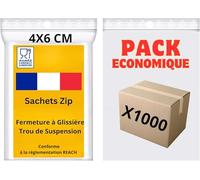 Mini Sachet Zip 4X6 cmTransparent | Trou de Suspension | 1000 Sachets Fermeture Pression | Refermable - Etanche | 50 microns | Commerce - Industrie - Alimentation | Visserie - Bijoux - Bonbon...