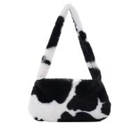 Mini sacs à bandoulière imprimé vache for femmes, sacs à main en peluche imprimés, sacs à main d'hiver en peluche sous les bras, fourre-tout moelleux(L Small)
